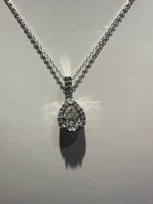 14K White Pear Diamond Pendant .70 Ct GIA J VS2 with halo Estate