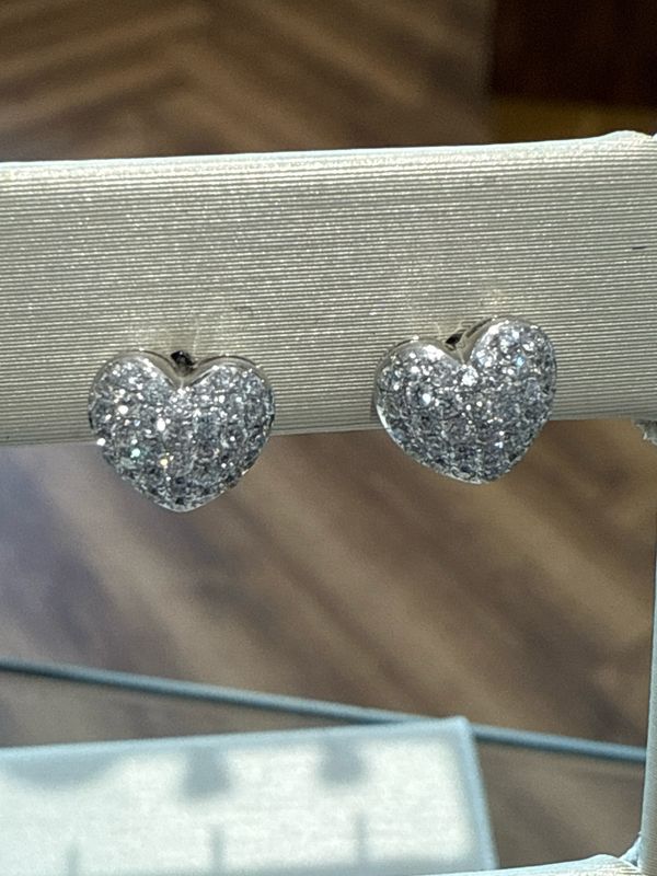 14K White Gold Pavé Heart .33ctw Diamond Stud Earrings