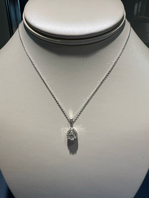14K White Pear Diamond Pendant .70 Ct GIA J VS2 with halo Estate