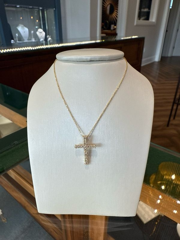 14K Yellow Gold Diamond Cross Pendant .50ctw on 18" chain