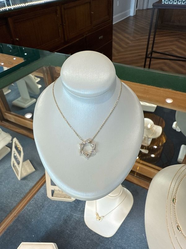 14K Yellow Gold .38ctw Round &amp; Baguette Diamond Star of David Necklace
