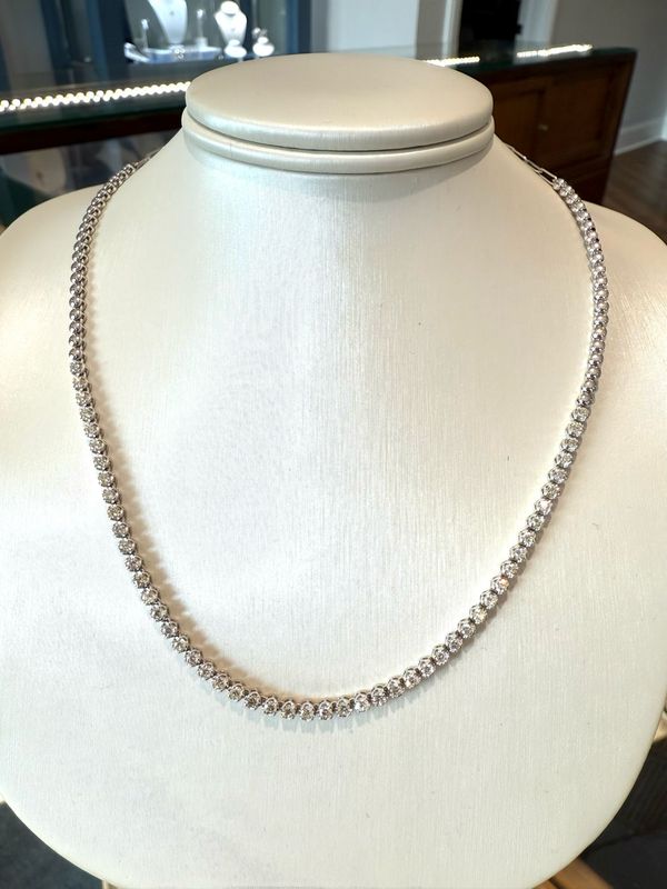 14k White Gold Diamond Half Tennis Necklace 2.39ct aprox on Beaded and Paperclip Chain 18" adj