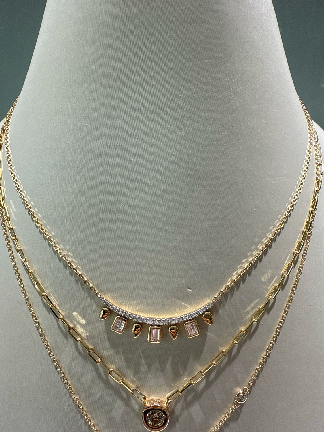 14k Yellow Gold 3 Baguette Diamond Drop Necklace .26ctw
