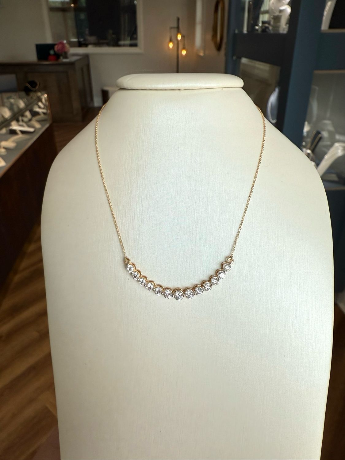 14k Yellow Gold Curved Bar 2ctw Lab Grown Diamond Necklace
