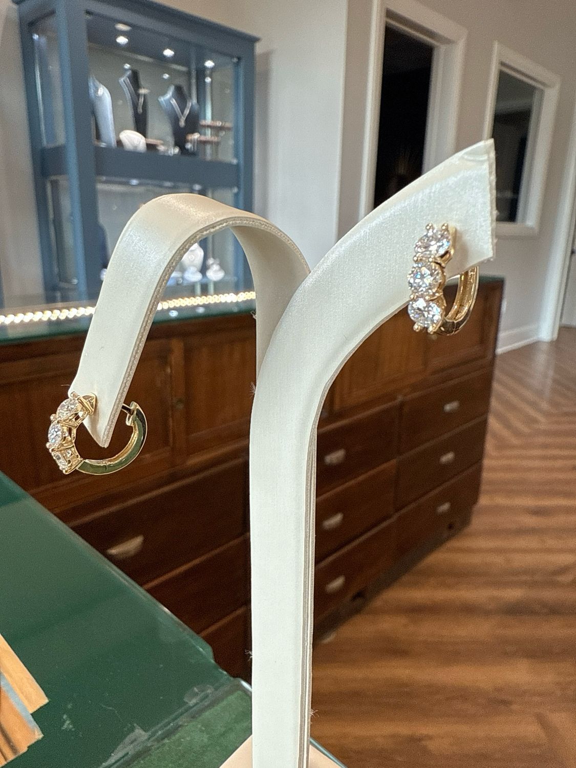14k Yellow Gold 1.88ctw 3 Stone Lab Diamond Hoops