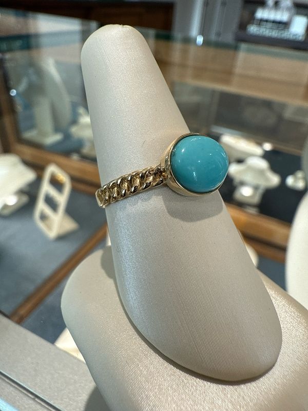14k Yellow Gold Turquoise on Chain Band Ring
