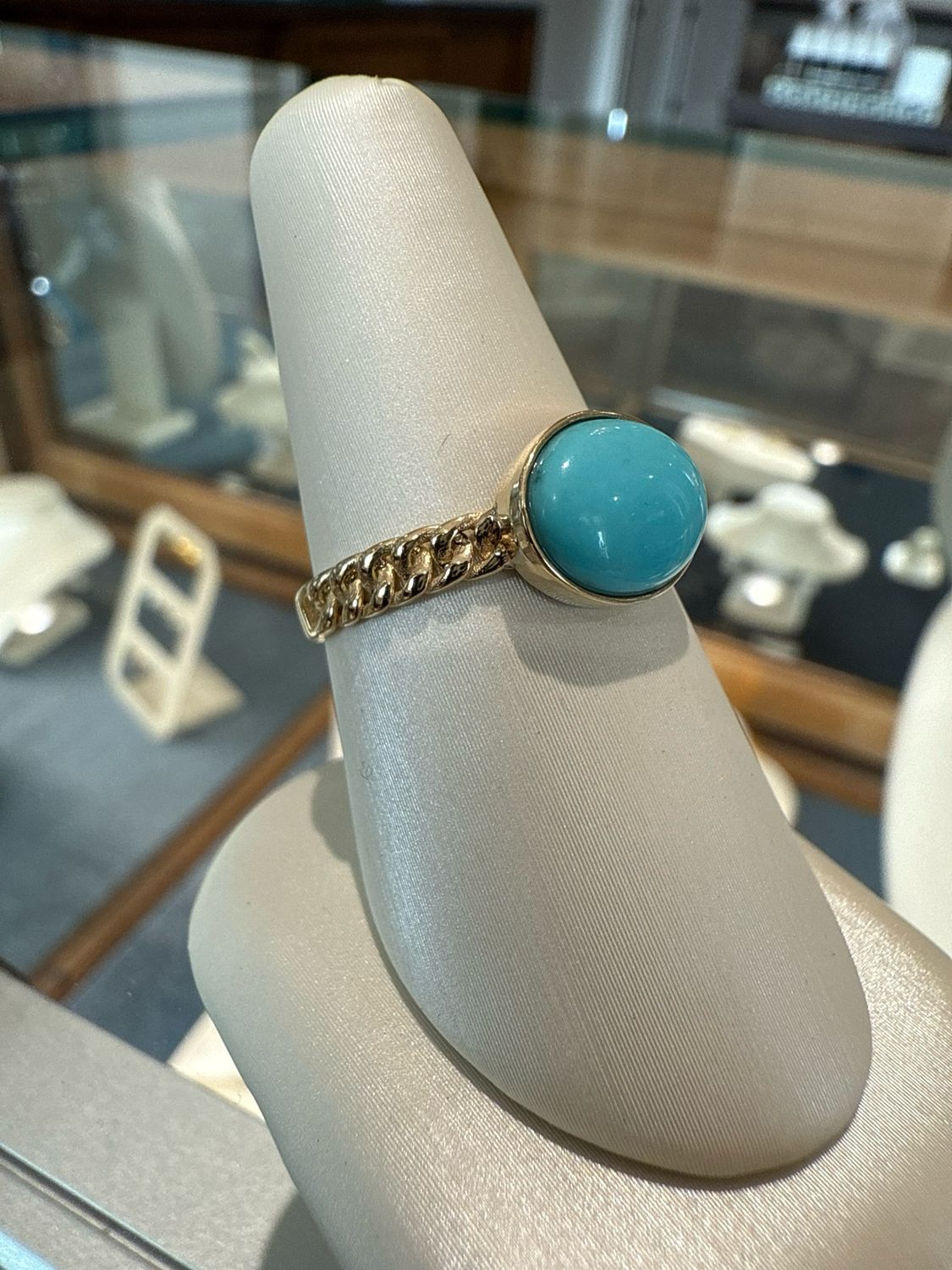 14k Yellow Gold Turquoise on Chain Band Ring