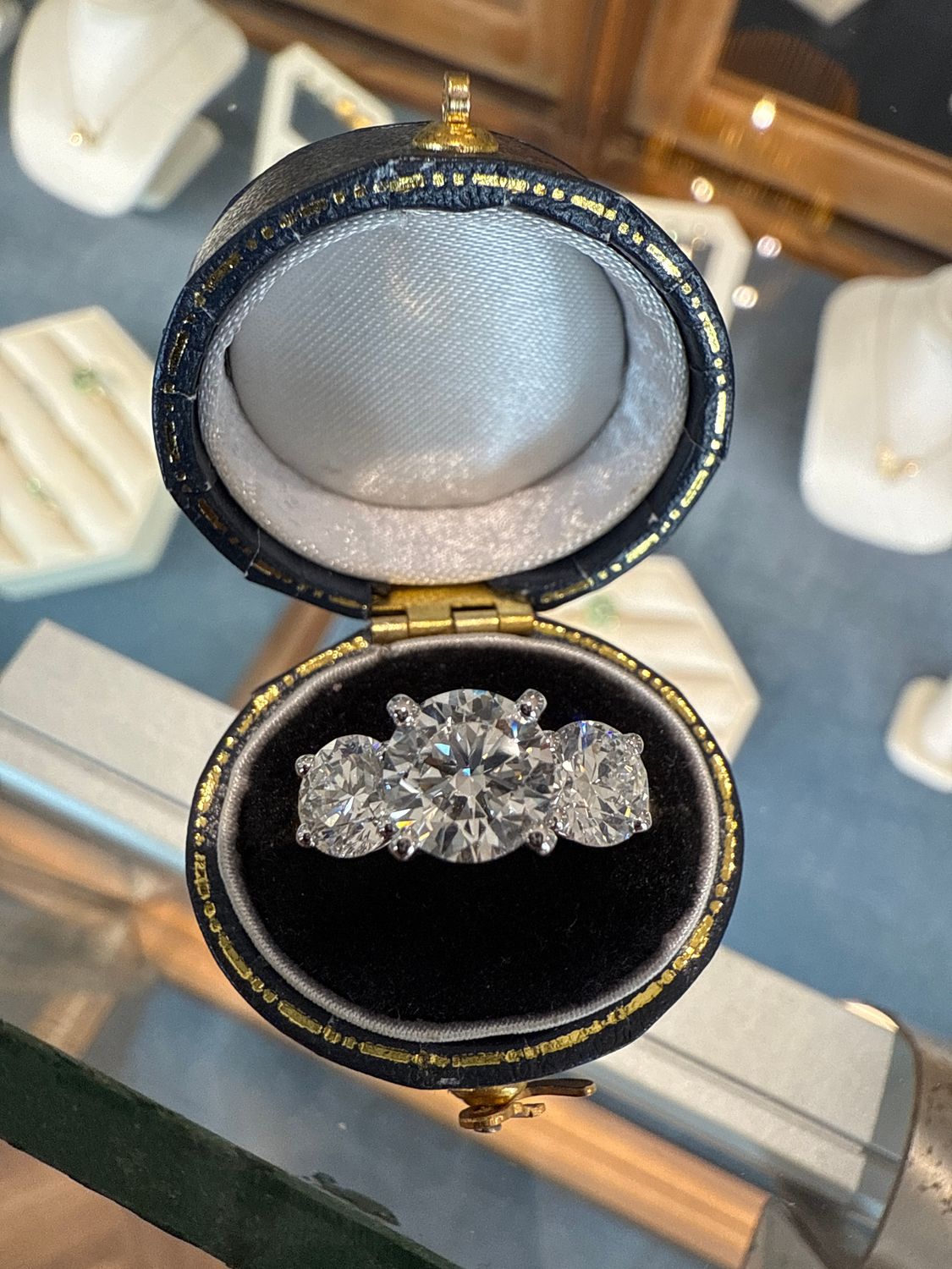 14k YW Gold 3 Stone Round LAB Grown Diamond Engagement  Ring 3 Ctw 1.5 ct Center .75 ct Sides