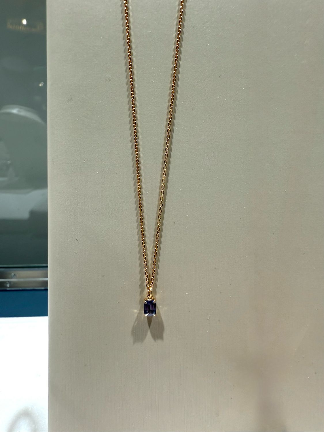 18ky Rectangle Sapphire Pendant Necklace  .24c