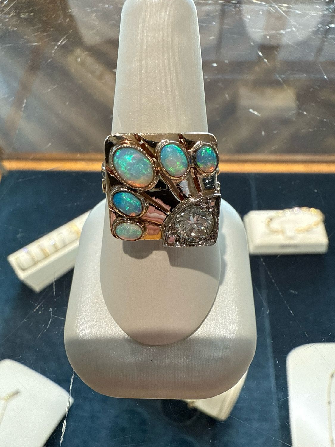 14k Opal &amp; .70ct GIA Diamond Deco Estate Ring