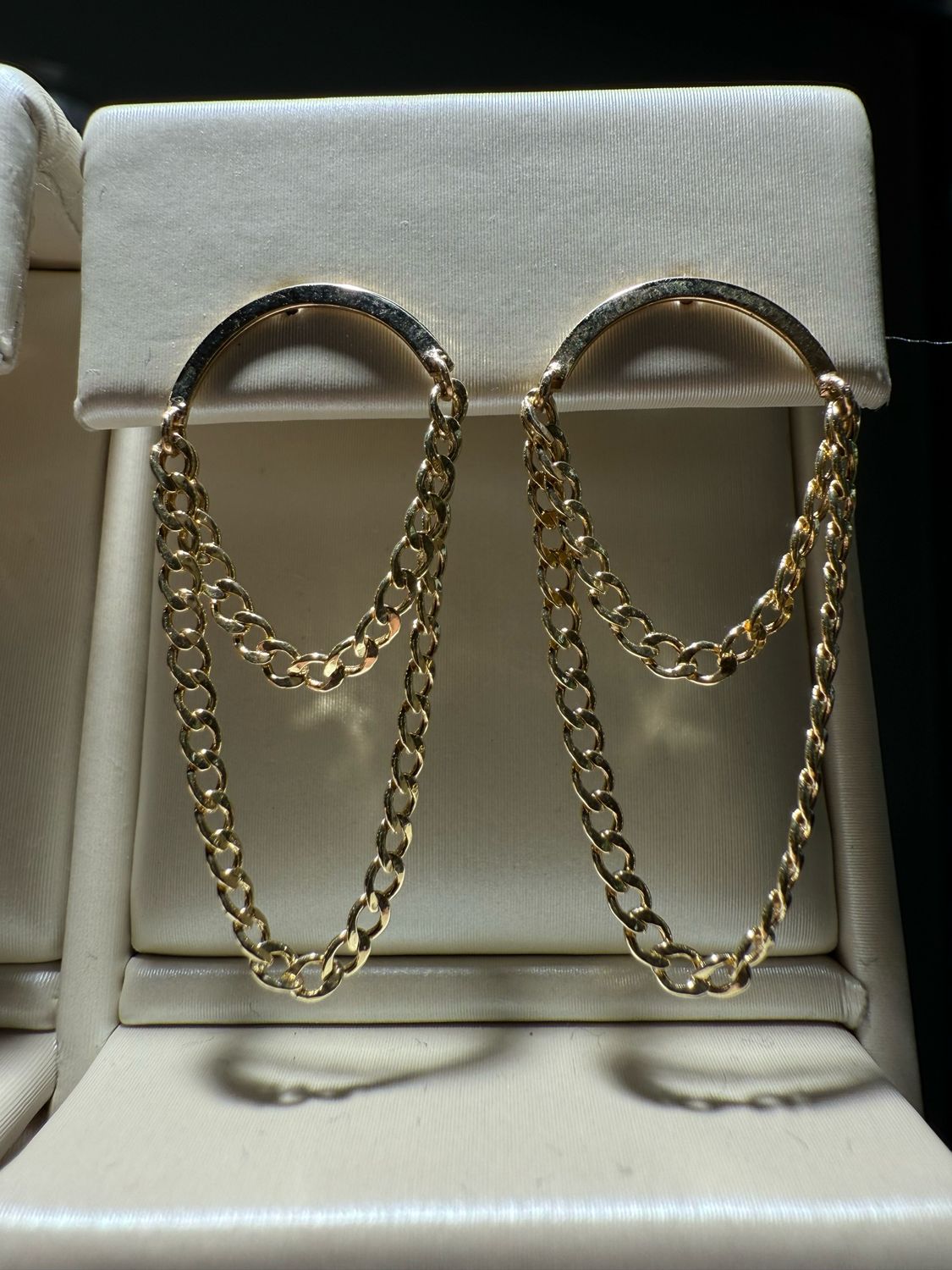 10K Yellow Gold Crescent Chain Earrings