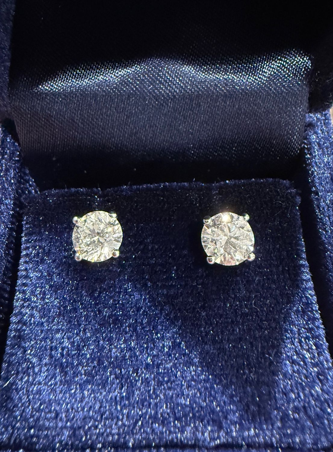 14k White Gold 1.42 ctw Natural Diamond Studs 4 Prong Martini