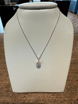14k White Gold Diamond Halo Pendant .07 Ctw 16&quot;