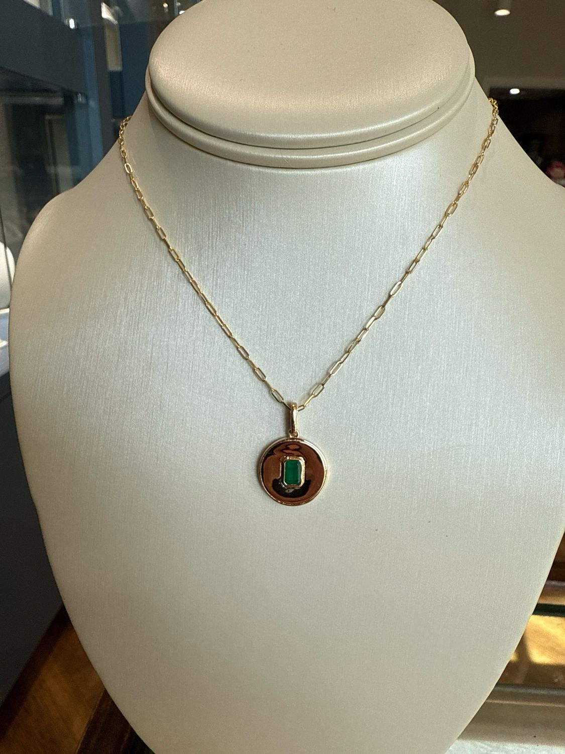 14k Yellow EC Zambian Emerald 6x4mm Pendant only