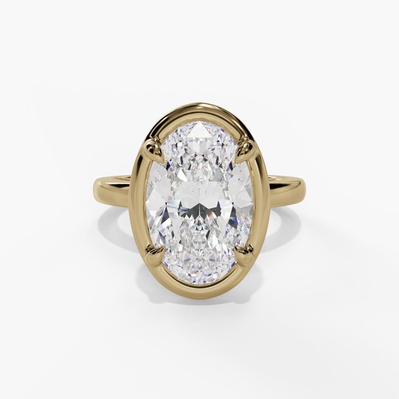 14k Yellow Bezel Set Solitaire Ring with Channel set Round Diamonds in Hidden Halo .22ctw dia Semi Mount/ Center Stone Sold Separately
