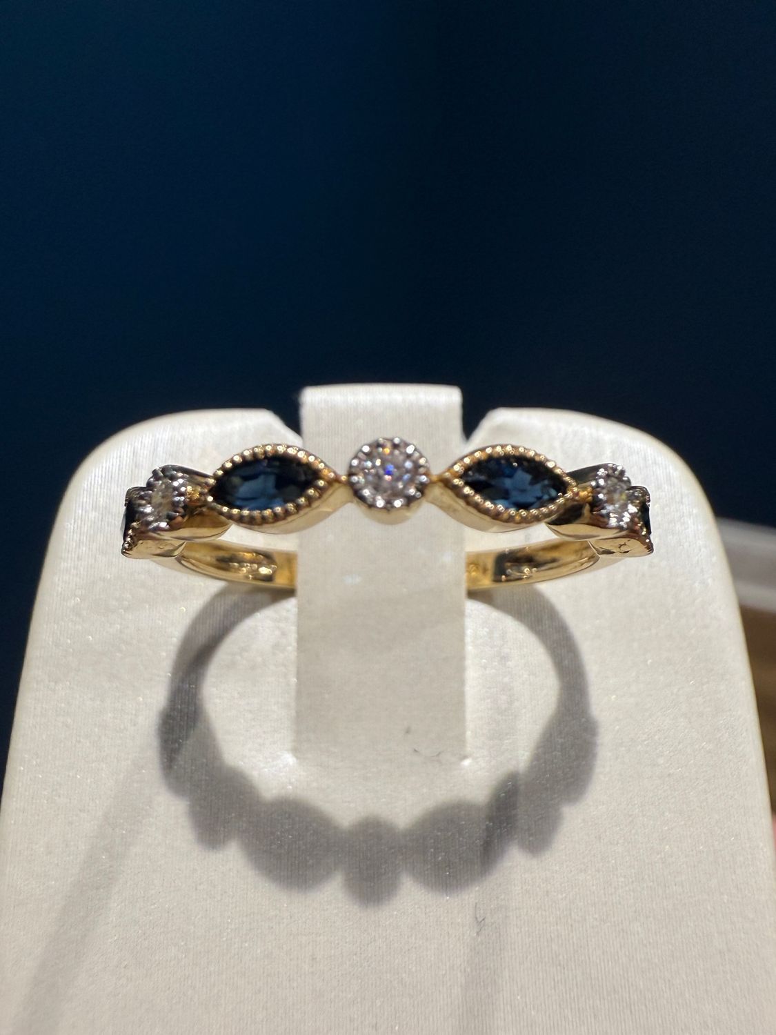 14k Yellow Gold Diamond and Sapphire Fashion Band Stacker.2ct Sapp .04 ct Dia