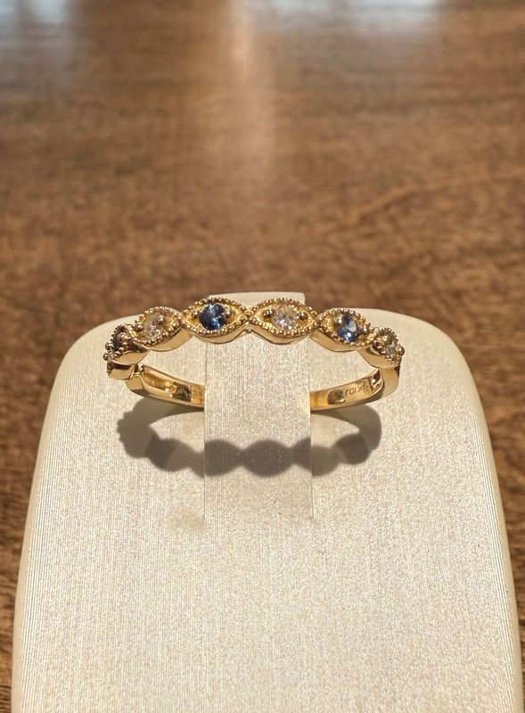 14k Yellow Gold Diamond and Sapphire Stacker .1ct Sapp .05 Ct Dia