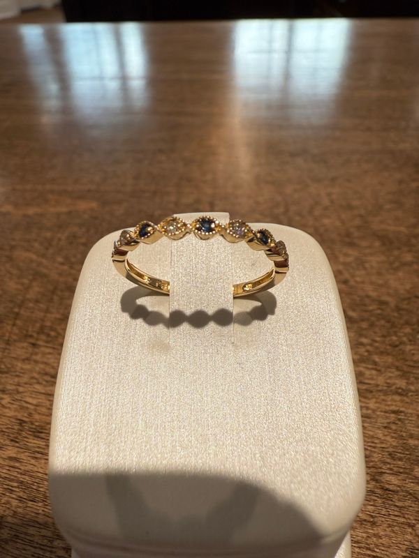 14k Yellow Gold Sapphire and Diamond Stacker .1 Sapp .08 Dia