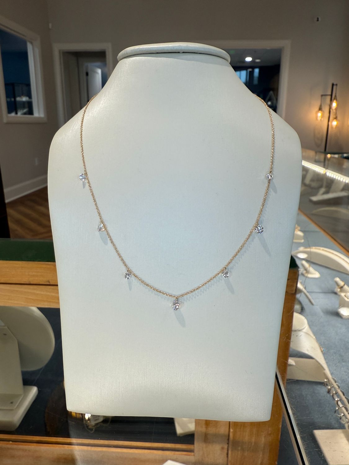 14k Yellow 7 Lab Diamond Dangle Station Neclace 1.43ctw 18&quot;