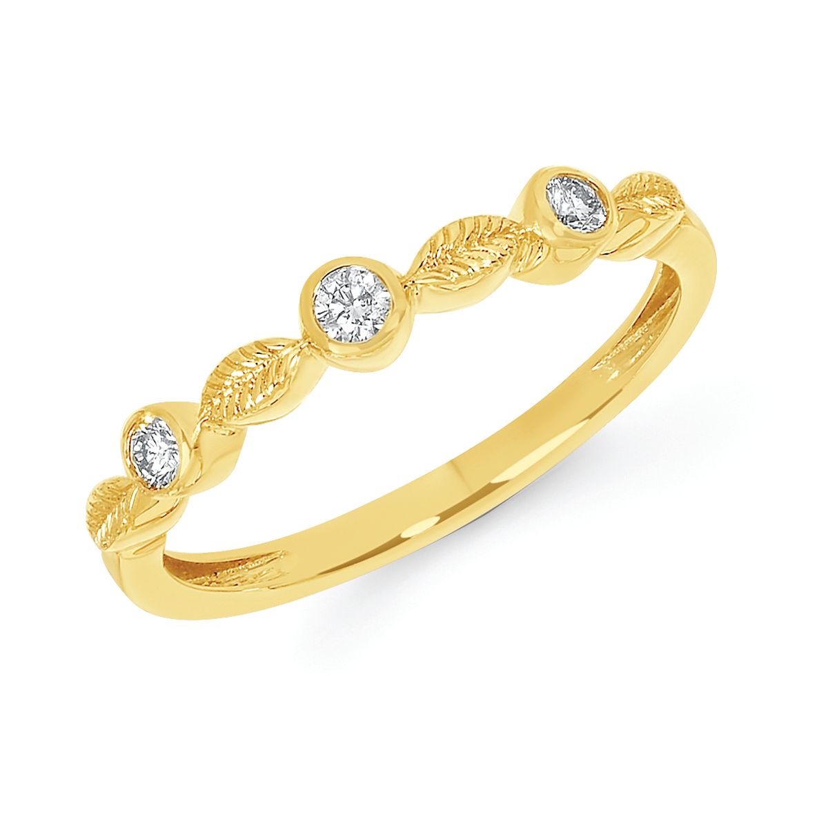 14k Yellow Gold Diamond 3 Stone Stacker Fashion Ring .11 Ctw