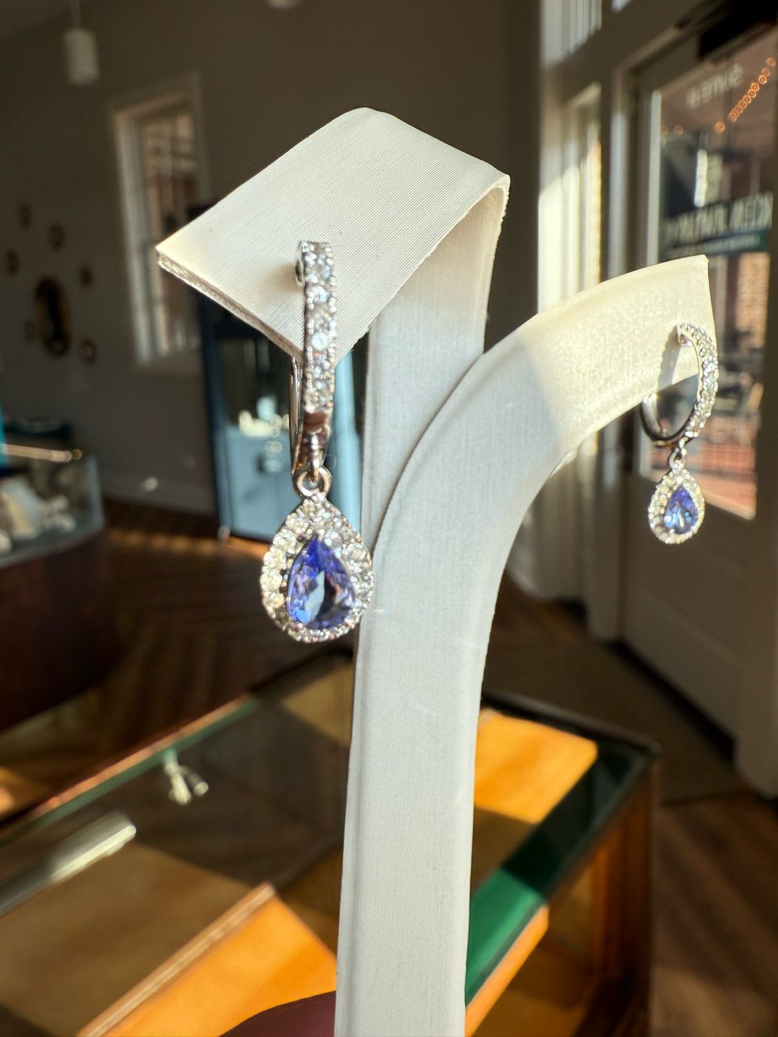 14kw Diamond Hoop Tanzanite Dangle Earrings Dia .54ctw Tanz .72ctw