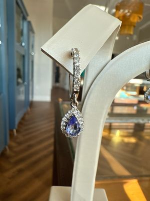 14kw Diamond Hoop Tanzanite Dangle Earrings Dia .54ctw Tanz .72ctw