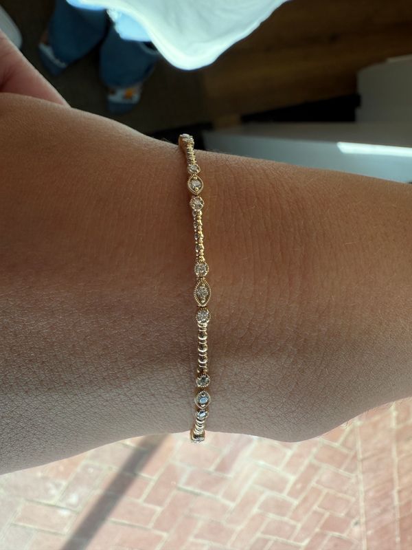 14k Yellow Gold Diamond Beaded Bangle .33ctw