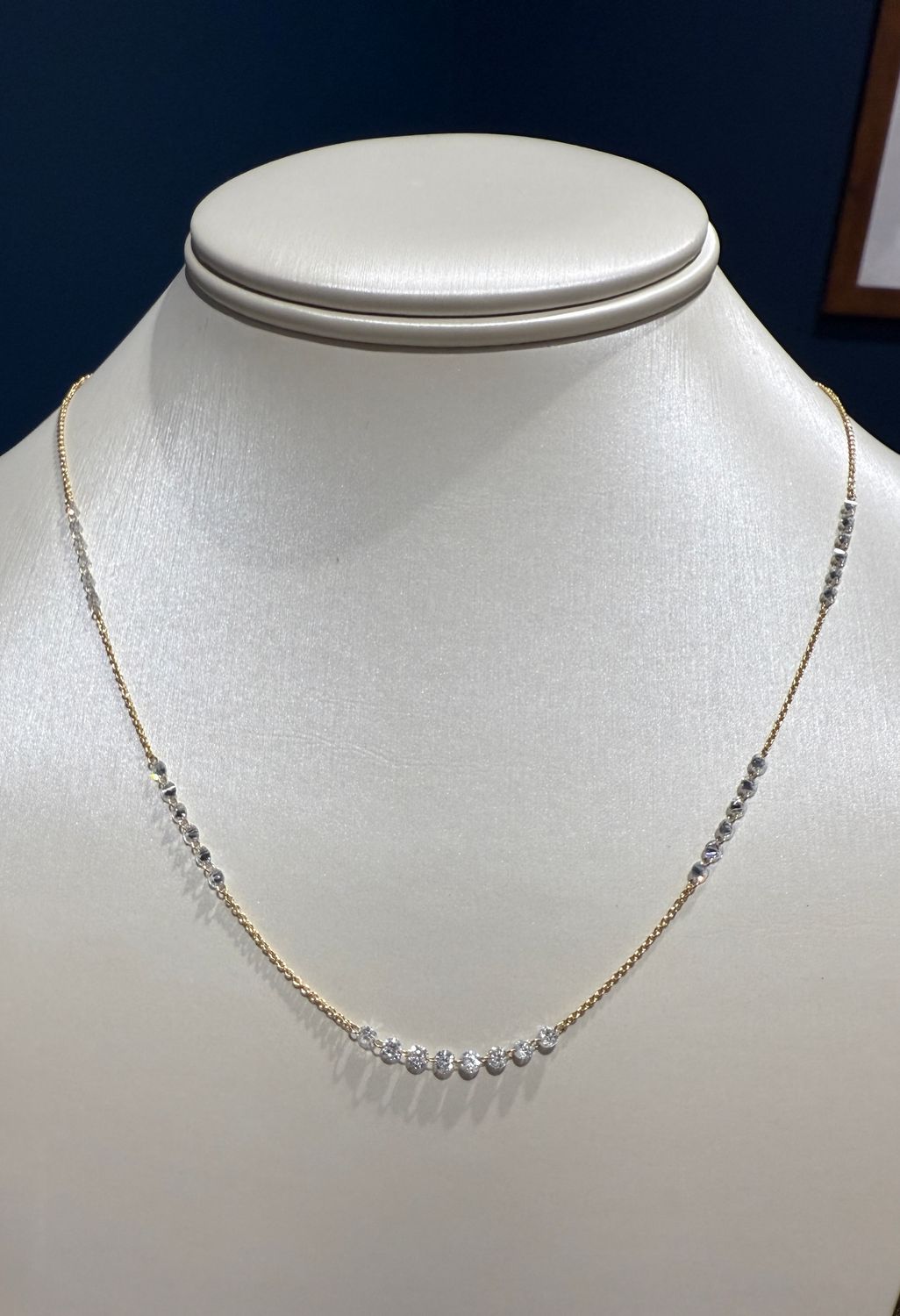 18K Yellow Gold Drilled Diamond Station Necklace 2.0ctw