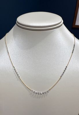 18K Yellow Gold Drilled Diamond Station Necklace 2.0ctw