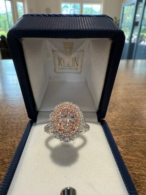 18k White Gold Pink Oval Diamond Ring GIA .93ct Center. Marq .43ctw Rounds .51ctw