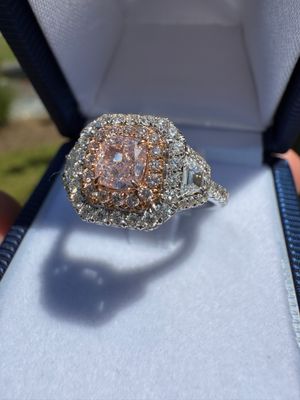 18k White Gold Pink Cusion Diamond Ring .64 ct Center GIA/ Trap .19/ Rds .98