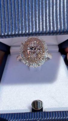 18k White Gold Pink Oval Diamond Ring GIA .93ct Center. Marq .43ctw Rounds .51ctw