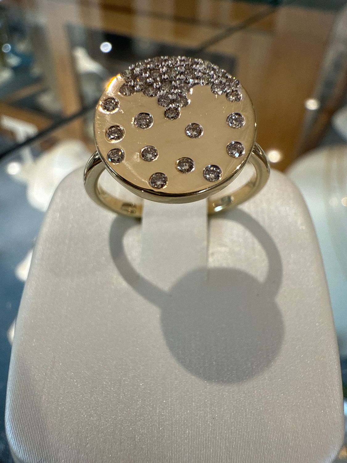 14k Yellow Gold Diamond Confetti Disk Ring D 0.28ct sz 7