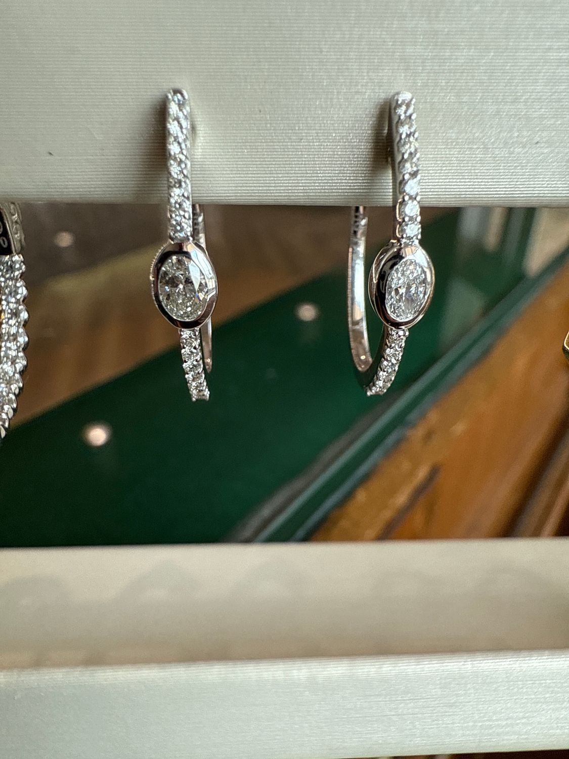 14k White Gold Fancy Diamond Hoops-Oval Shaped D:0.35ct
