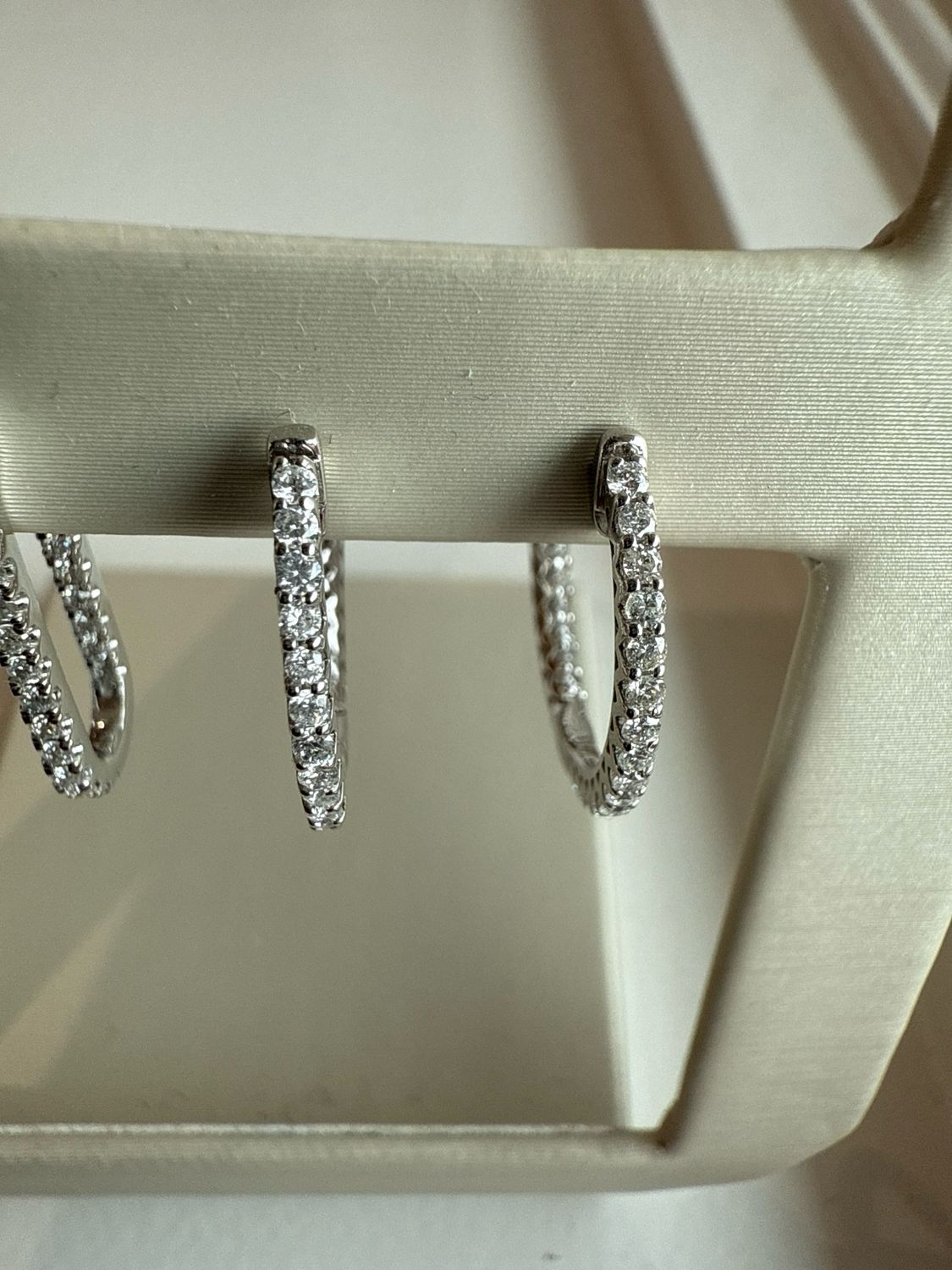 14K White Gold 1/2 Ctw Diamond in/out Hoop Earrings