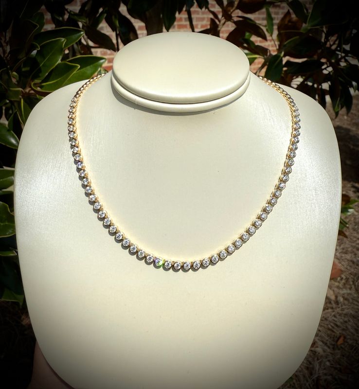 14k Yellow Gold Diamond Bezel Set Necklace D:5.0ctw