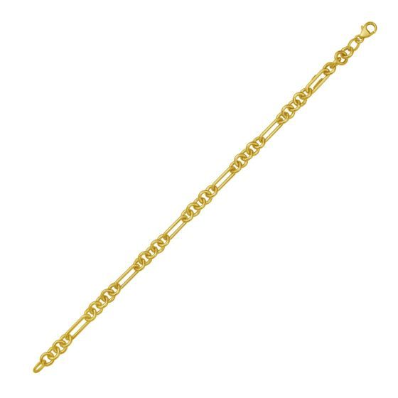 14K Yellow Gold Five Rounds and 1 Paperclip Link Fancy Chain with Lobster Clasp 7.25"