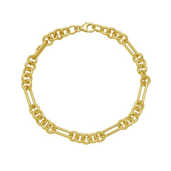 14K Yellow Gold Five Rounds and 1 Paperclip Link Fancy Chain with Lobster Clasp 7.25&quot;