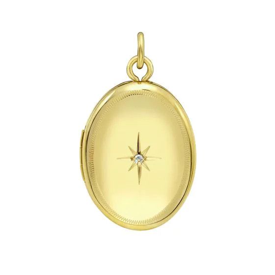 14K Yellow Gold Oval Locket Charm Featuring 0.01 CTW Diamond.