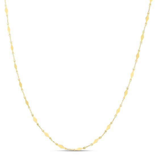 14K Yellow Gold Polished 18" Diamond Shape Station Mirror Chain Necklace w/ Lobster Clasp.