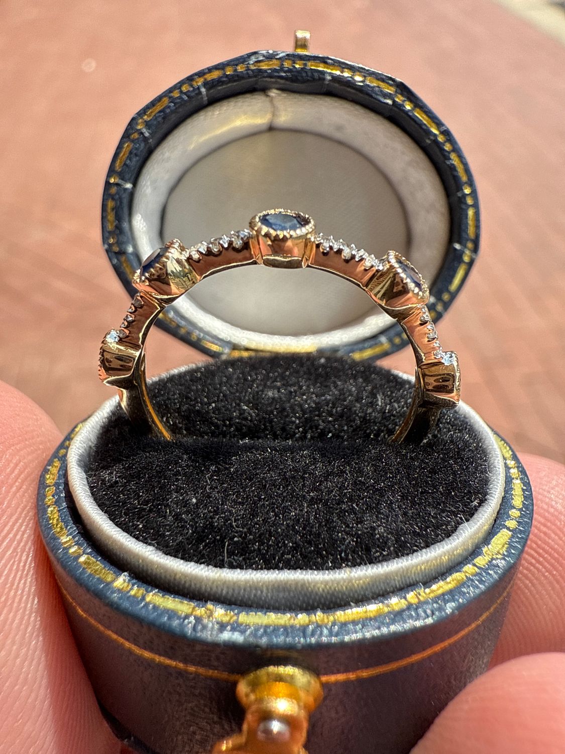 14k Yellow Gold 0.08ctw Diamond and Sapphire Band