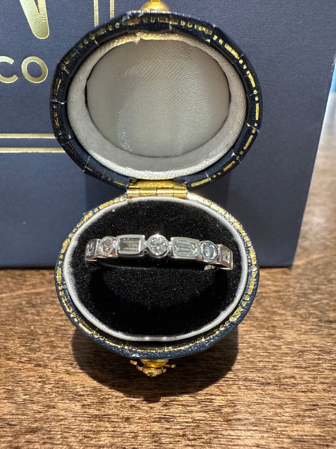 14k White Gold 1/4ctw Baguette Round Bezel Set Diamond Band