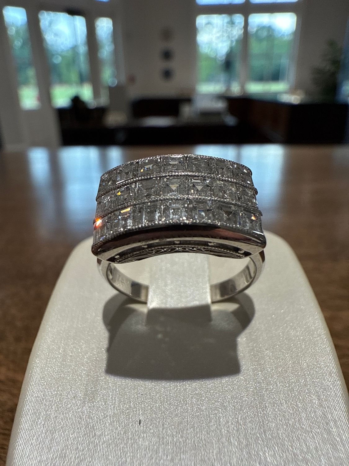 Platinum 1.74ctw 3 Row Carre Cut Diamond Band - Estate