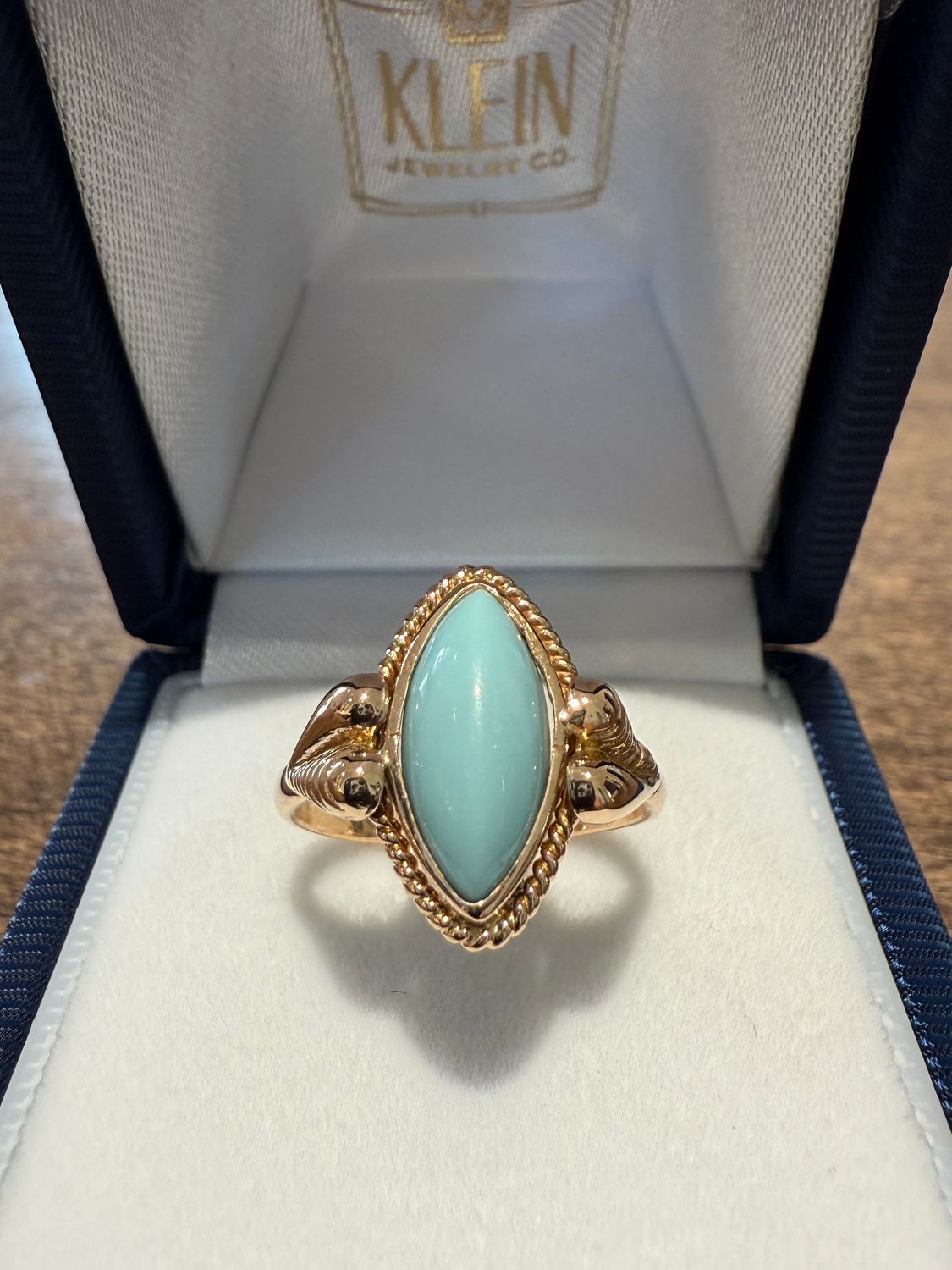 18k Yellow Gold Marquise Turquoise Ring - Estate