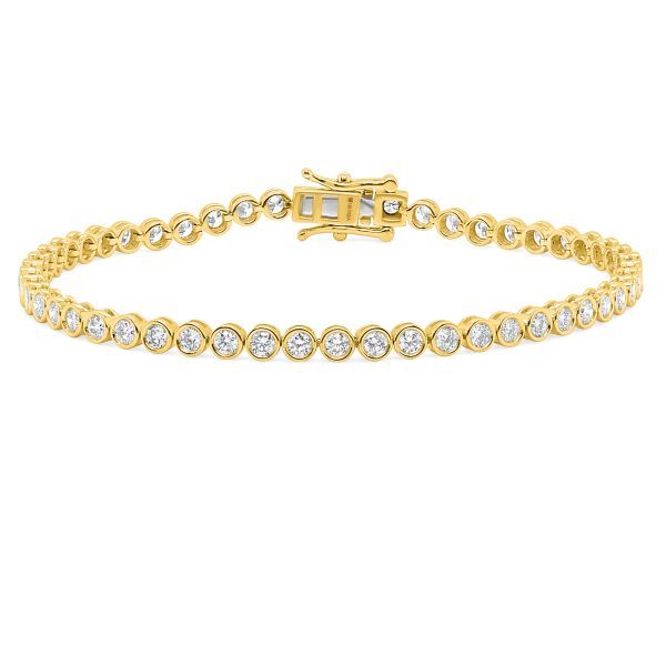 14K Yellow Gold 3ct Lab Grown Diamond Bezel Set Tennis Bracelet 7.5&quot;
