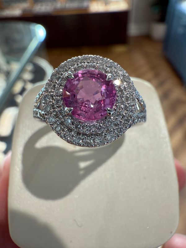 14k White Gold Pink Sapphire and Diamond Ring - Sap 1.28ct Dia 0.56