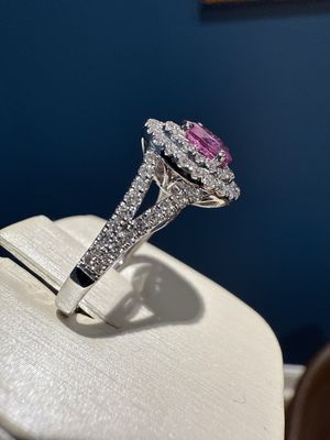 14k White Gold Pink Sapphire and Diamond Ring - Sap 1.28ct Dia 0.56