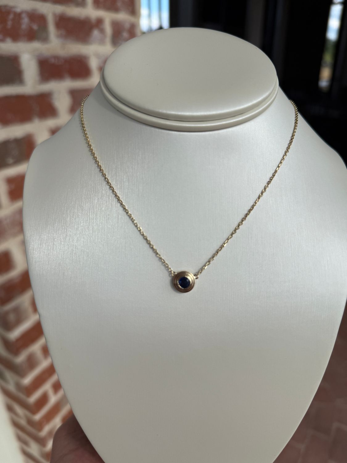 14k Yellow Gold Sapphire Step Bezel Pendant Necklace - Sapp 0.70ct