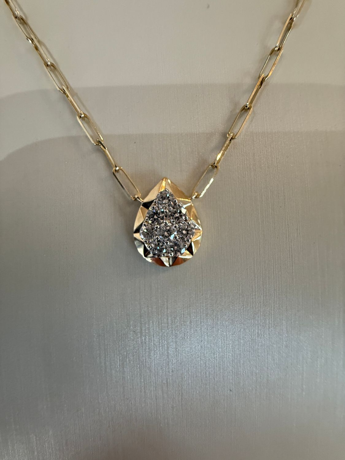 14k Yellow Gold Pear Shaped Diamond Cluster Pendant- 8 round diamonds 0.68ctw