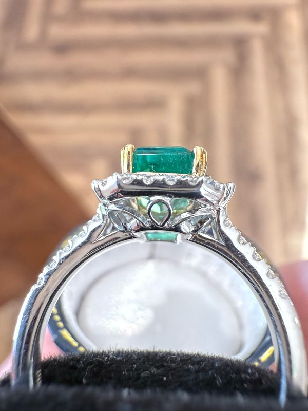 18k White Yellow Gold 1.83ct Colombian Emerald &amp; Diamond Ring .45ctw Dia